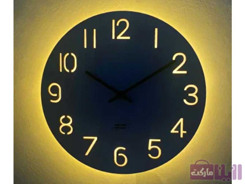 ساعت دیواری چوبی ال ای دی دار مدل کارن قطر ۳۴ سانتی متر